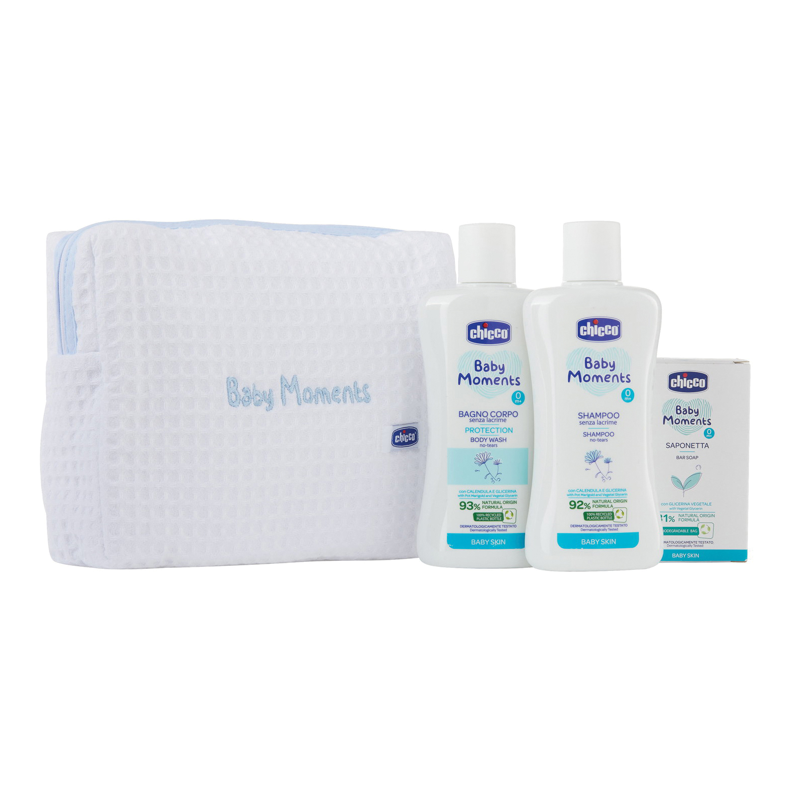 Chicco baby moments beauty bag zip azzurro bagnoschiuma pelli delic...