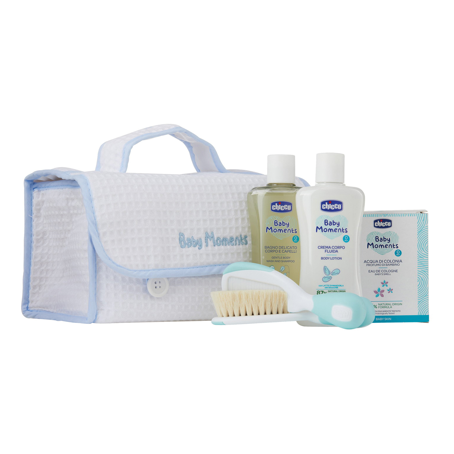 Chicco baby moments beauty maniglia azzurro bagno delicato corpo-capelli pelli delicate 200 ml + crema corpo pelli delicate 200ml + acqua di colonia baby smell pelli delicate 100ml
