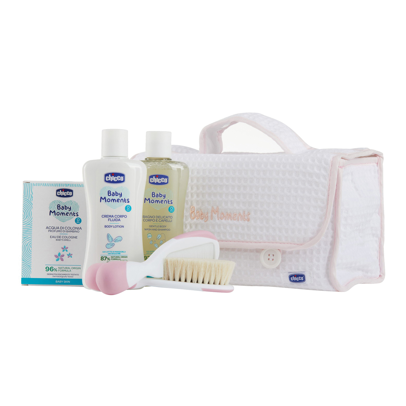 Chicco baby moments beauty maniglia rosa bagno delicato corpo-capelli pelli delicate 200 ml + crema corpo pelli delicate 200 ml + acqua di colonia baby smell pelli delicate 100 ml