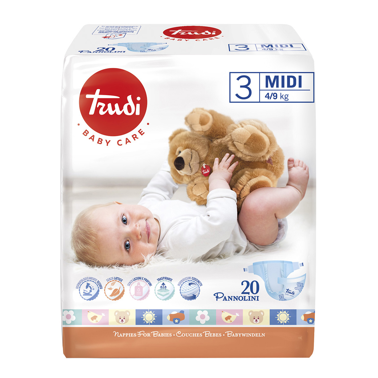 Trudi baby care pannolino bambini midi 4/9 kg 20 pezzi
