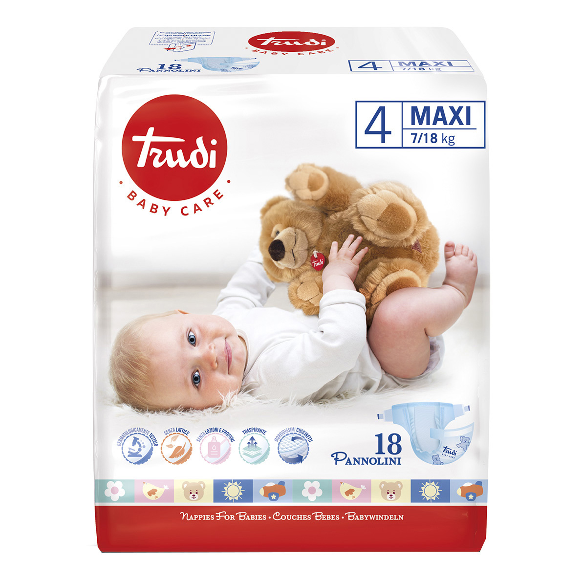 Trudi baby care pannolino bambini maxi 7/18 kg 18 pezzi