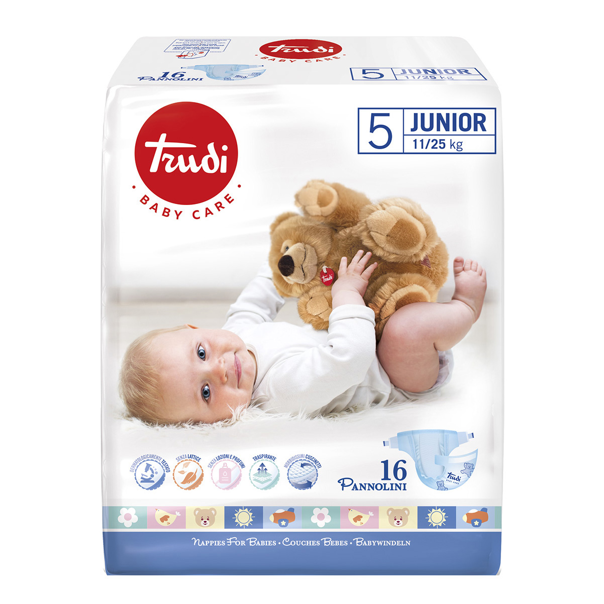Trudi baby care pannolino bambini junior 11/25 kg 16 pezzi