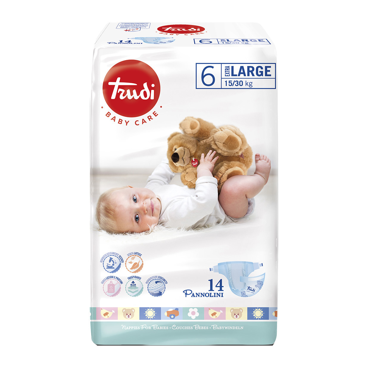 Trudi baby care pannolino bambini extralarge 15/30 kg 14 pezzi