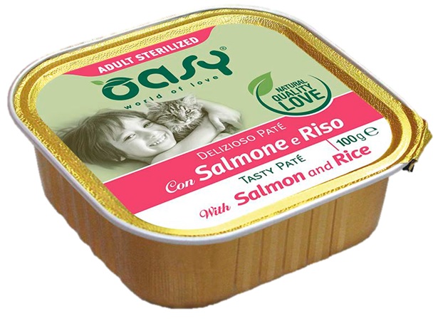 Oasy Gatto Delizioso Pate' Adulto Sterilizzato Salmone & Riso 100 Gr