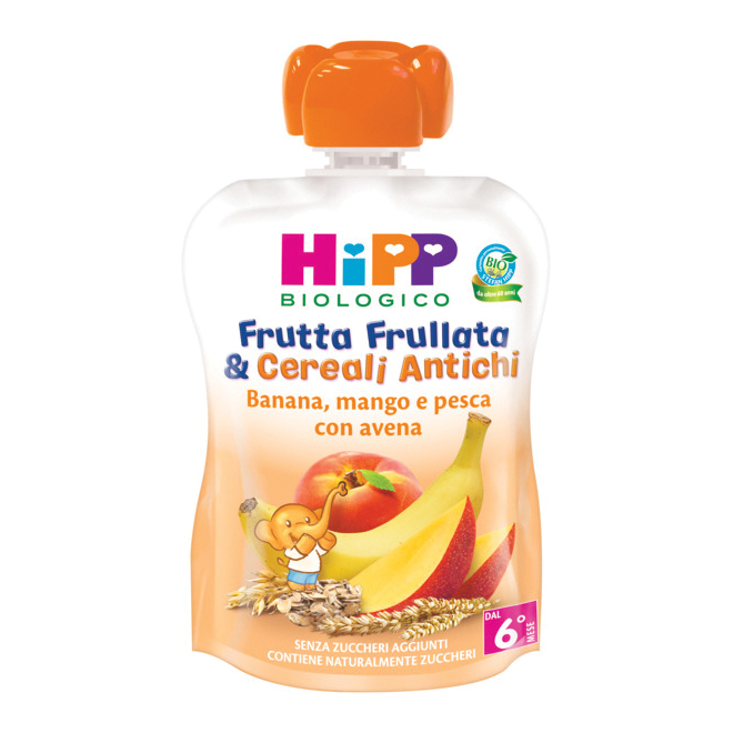 Hipp frutta frullata&amp;cereali antichi banana mango pesca avena 90 g