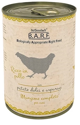 Barf cane trito di pollo con patate dolci e asparagi 400 g