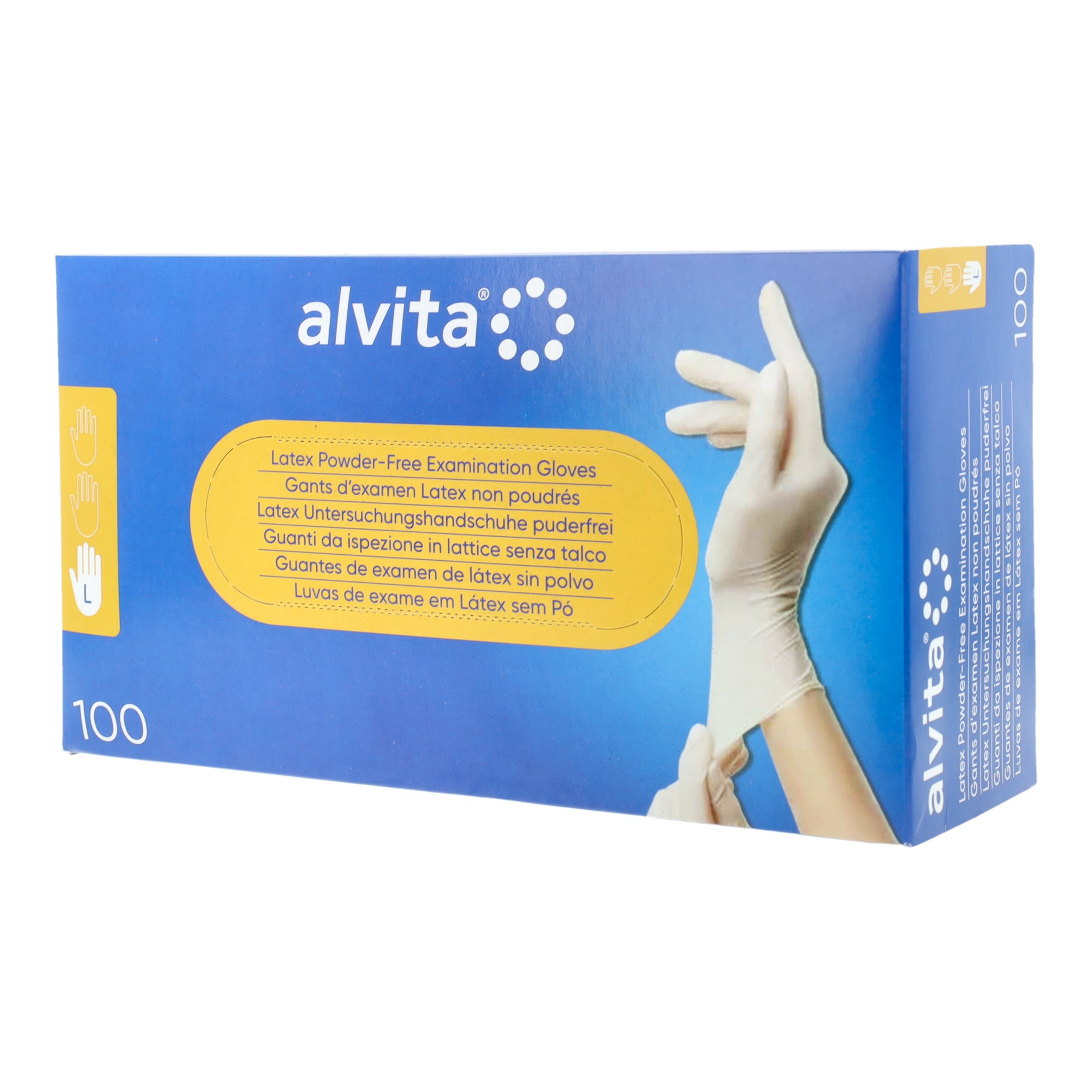 Guanti in lattice senza polvere taglia large 100 pezzi alvita