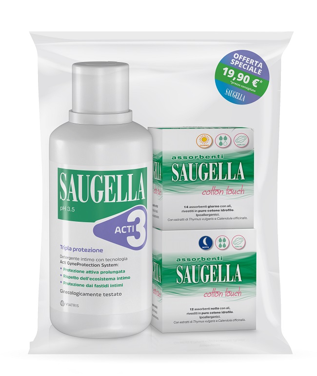 Saugella acti3 detergente intimo + 2 scatole assorbenti giorno e notte