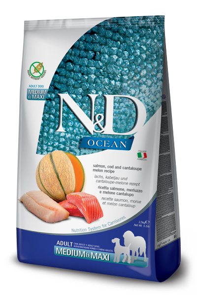 N&amp;d ocean dog salmone merluzzo cantalopo adult medium/maxi kg 2,5