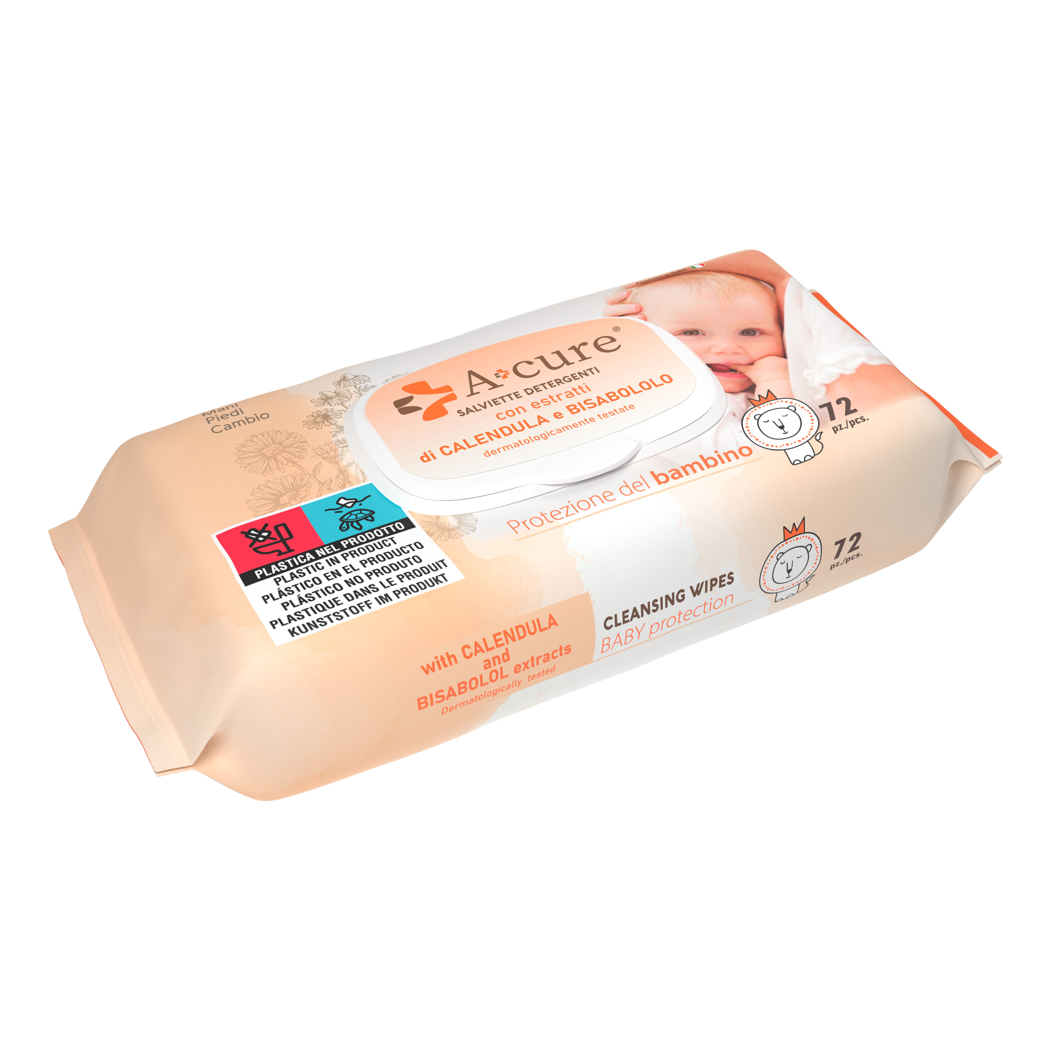 A+cure baby salviettine pop-up calendula&amp;bisabololo 72 pezzi ricarica