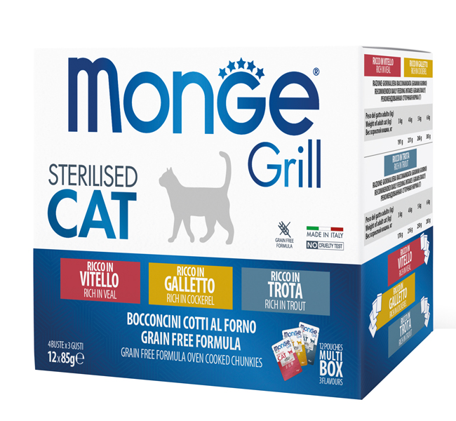 Monge Gatto Grill Multibox Adulto Sterilizzato Galletto, Vitello, T...
