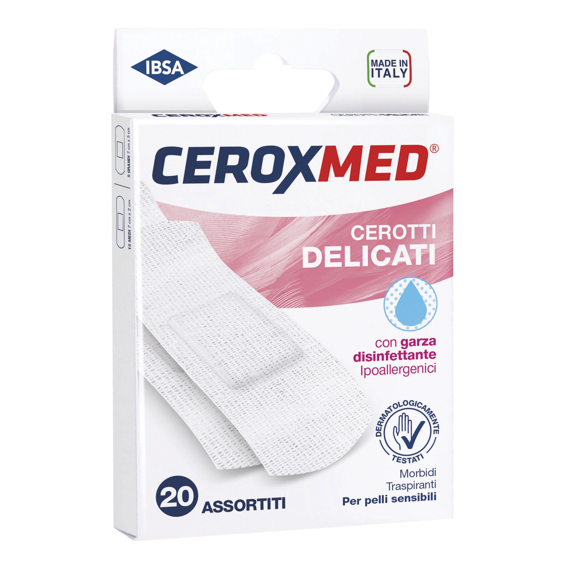 Cerotti Delicati Ceroxmed Con Garza Disinfettante Ipoallergenici Per Pelli Sensibili Assortiti 20 Pezzi