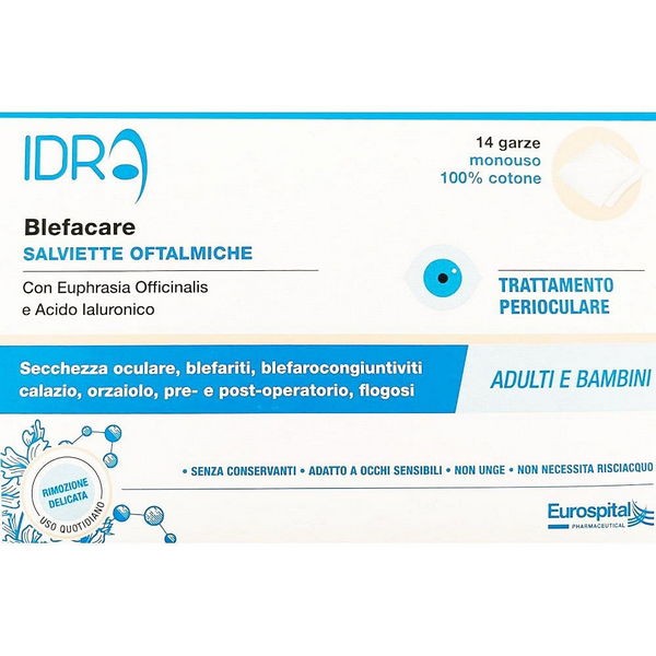 Blefacare idra garze oculari monouso 14 pezzi con acido ialuronico e eufrasia