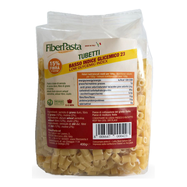 Fiberpasta tubetti da brodo senza uovo a basso indice glicemico 400 g