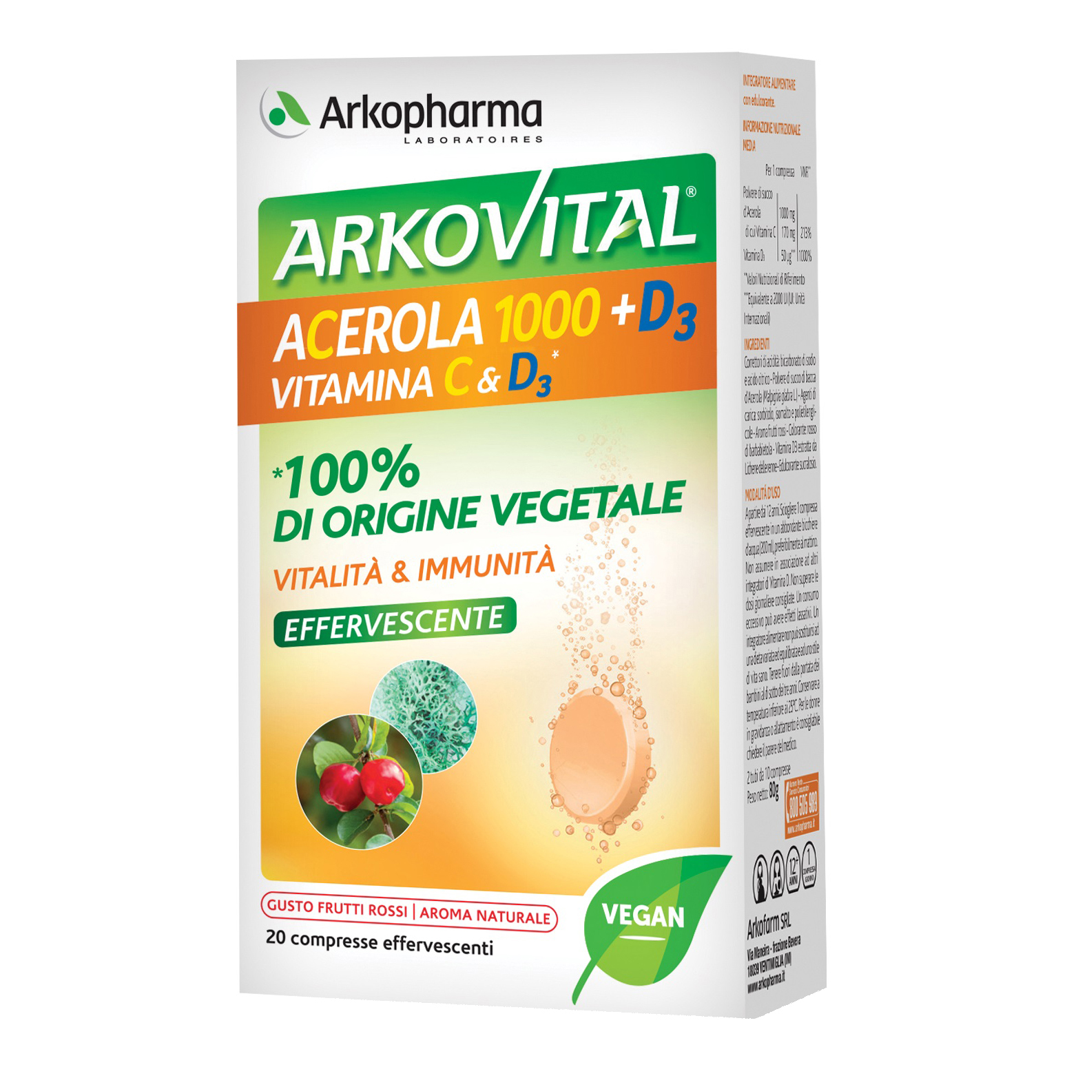 ARKOVITAL ACEROLA 1000+D3 VITAMINA C&amp;D3 20 COMPRESSE EFFERVESCENTI