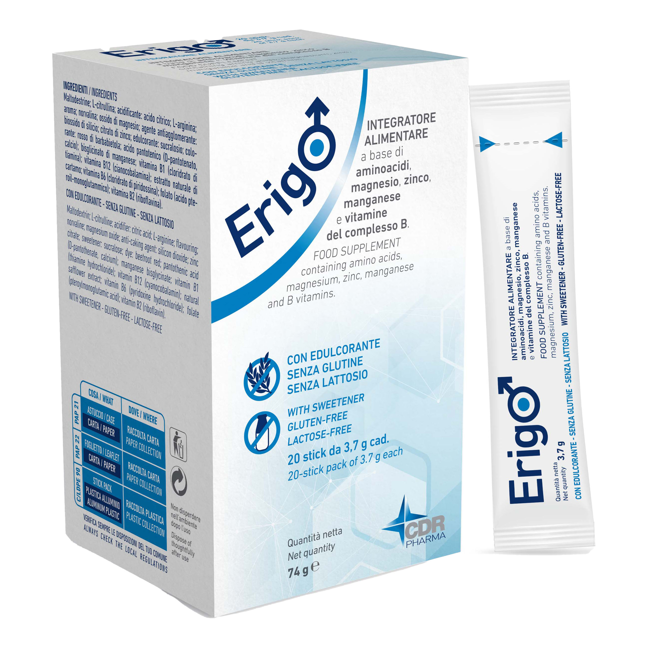 Erigo 20 Stick Integratore Alimentare per Uomo con Arginina, Citrullina, Zinco, Norvalina, Magnesio e Vitamine del Complesso B-image