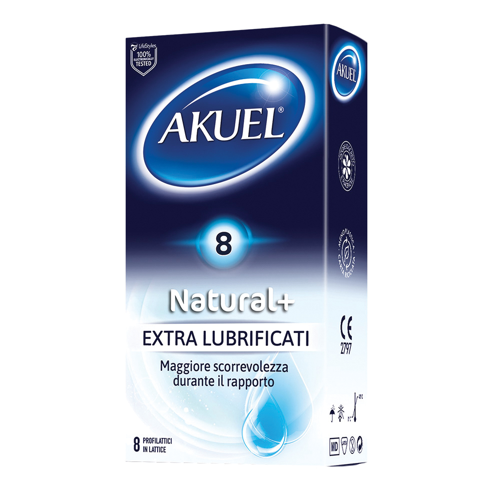 Akuel Profilattico Natural+ Extralubrificato 8 Pezzi