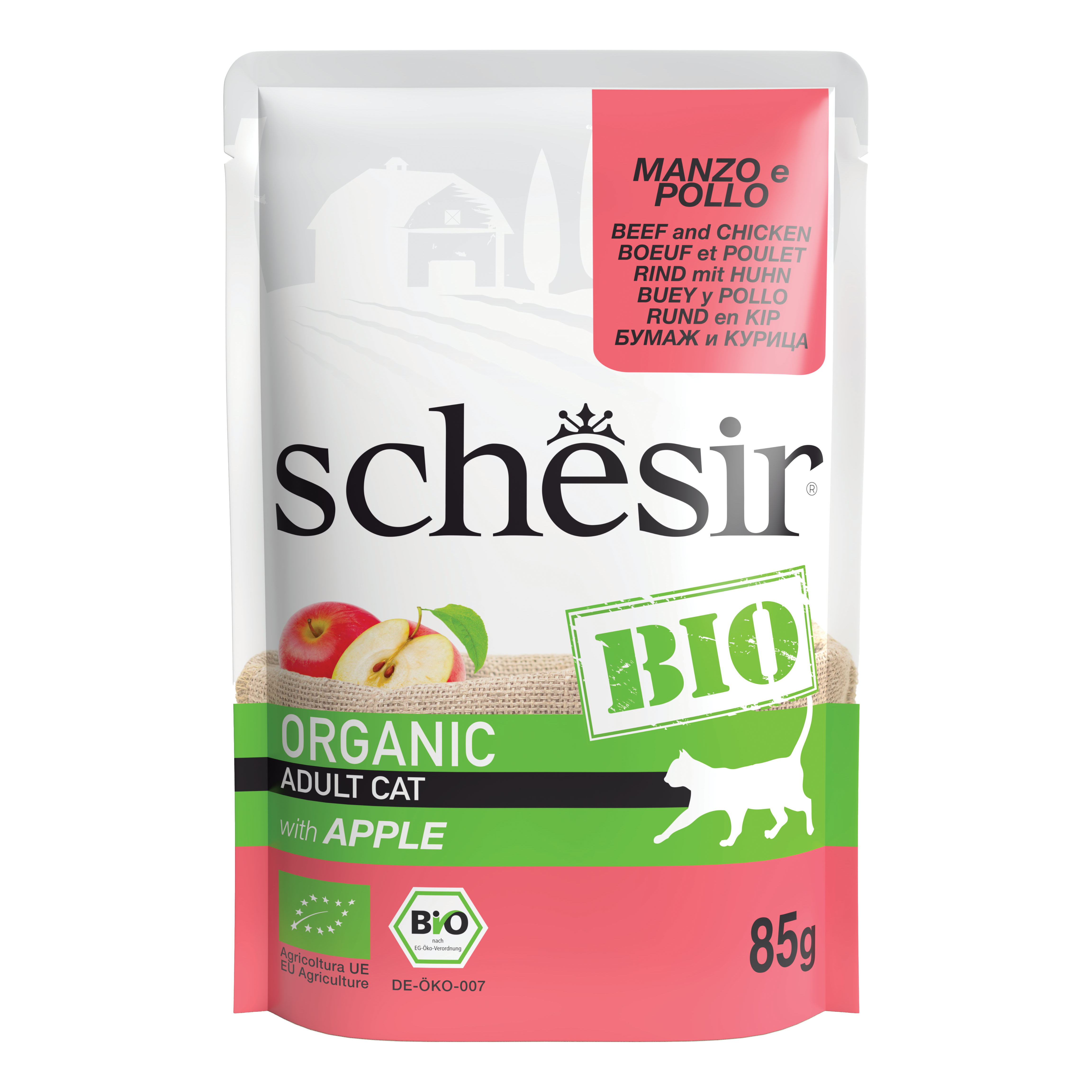 Schesir Gatto Bio Organic Busta Adulto Manzo, Pollo & Mela 85 Gr
