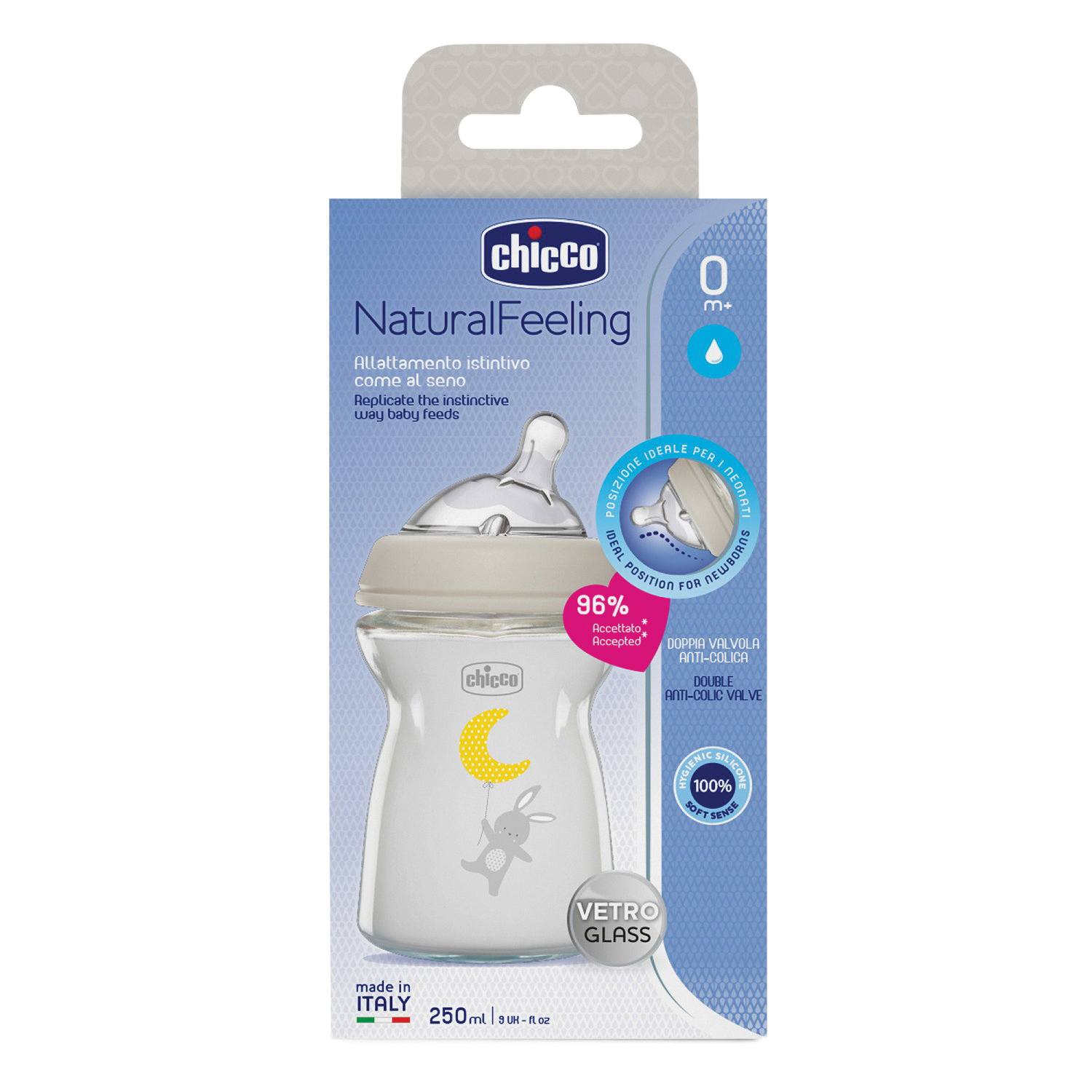 Chicco Biberon Natural Feeling 0M Vetro 250 ml