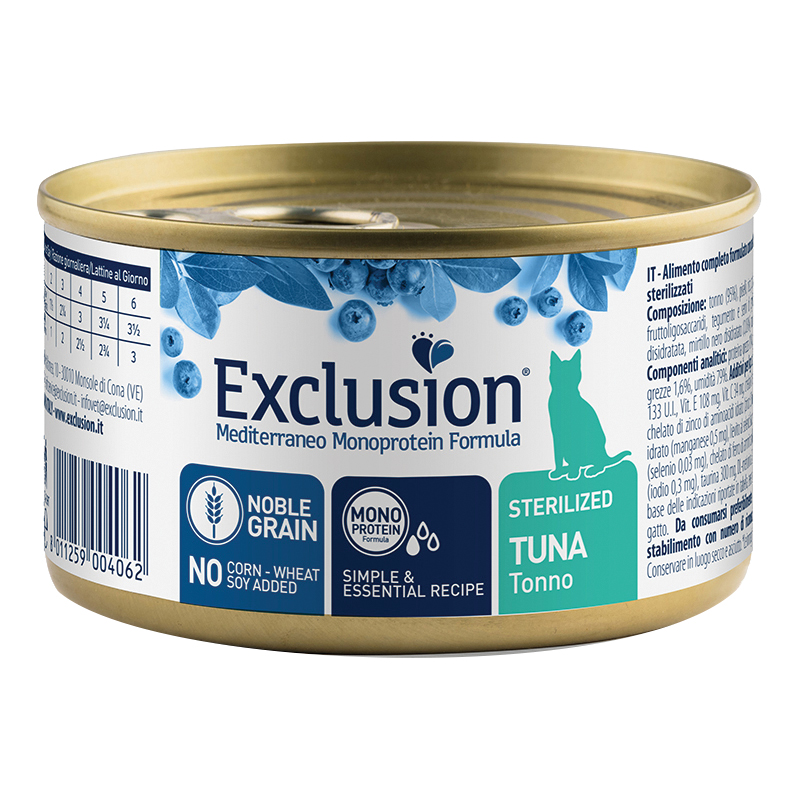 Exclusion Gatto Mediterraneo Adulto Sterilizzato Tonno Lattina 85 Gr