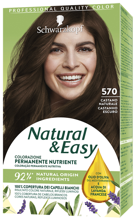 Schwarzkopf natural &amp; easy colorazione 570 castano naturale 1 crema colorante 60 ml + 1 applicatore con emulsione rivelatrice 60 ml + 1 balsamo nutriente 22,5 ml