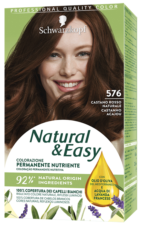 Schwarzkopf natural &amp; easy colorazione 576 castano rosso naturale 1 crema colorante 60 ml + 1 applicatore con emulsione rivelatrice 60 ml + 1 balsamo nutriente 22,5 ml
