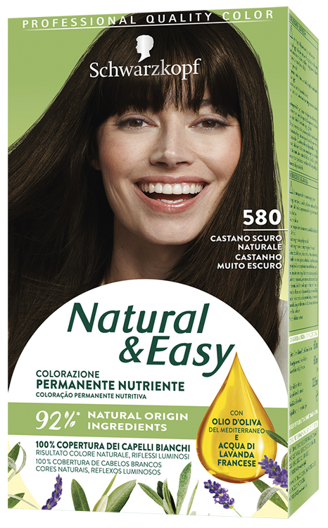 Schwarzkopf natural &amp; easy colorazione 580 castano scuro naturale 1 crema colorante 60 ml + 1 applicatore con emulsione rivelatrice 60 ml + 1 balsamo nutriente 22,5 ml