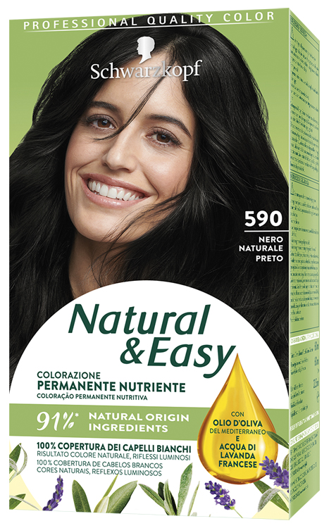 Schwarzkopf natural &amp; easy colorazione 590 nero 1 crema colorante 60 ml + 1 applicatore con emulsione rivelatrice 60 ml + 1 balsamo nutriente 22,5 ml