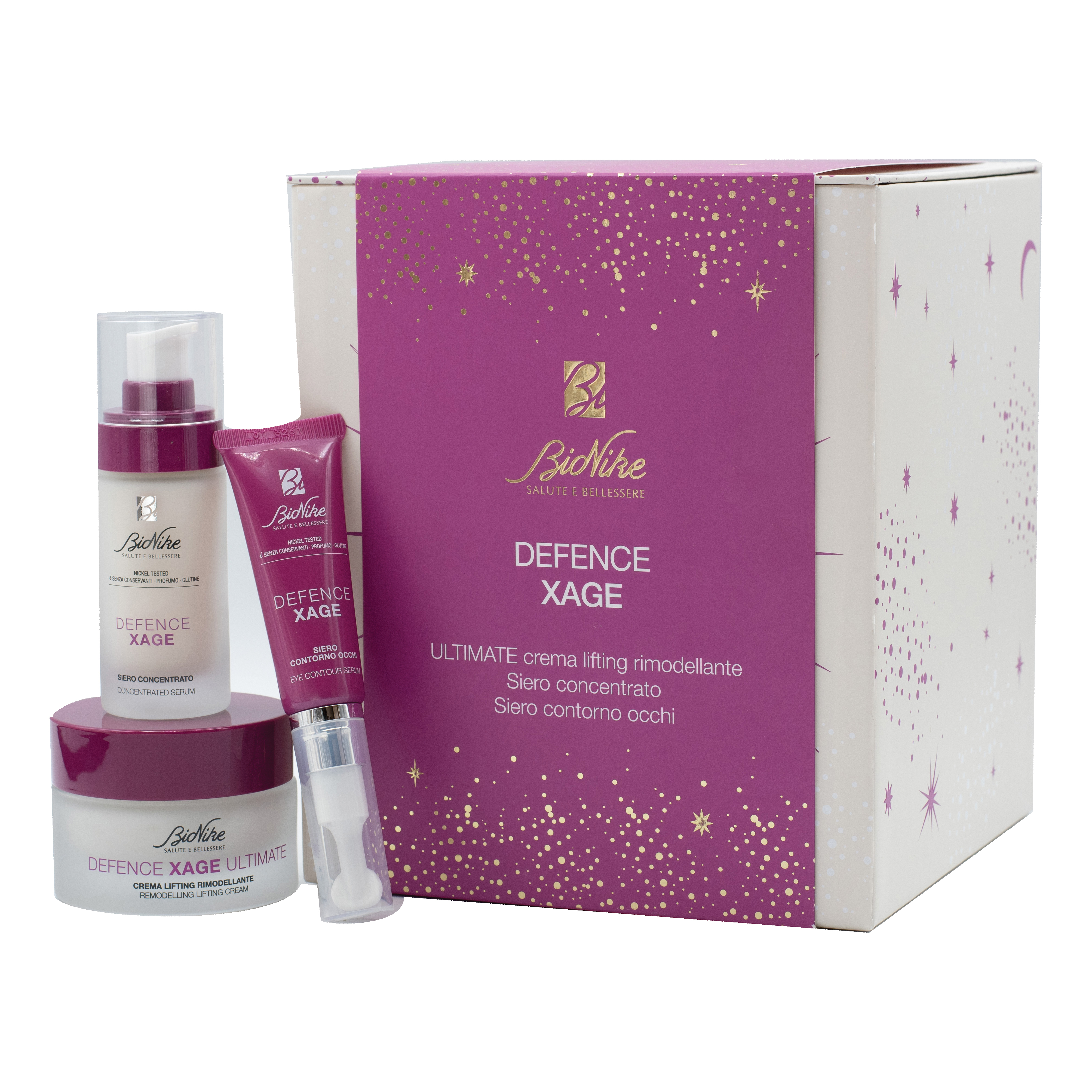 Kit natale 2022 defence xage siero contorno occhi 15 ml + siero concentrato 30 ml + ultimate lifting rimodellante 50 ml