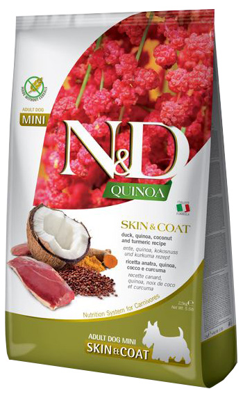 Farmina Cane N&amp;D Quinoa Skin&amp;Coat Adulto Mini Anatra, Quinoa, Cocco &amp; Curcuma 800 Gr