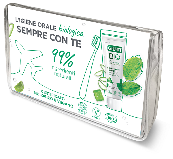 Gum travel kit bio 1 spazzolino + 1 dentifricio + 1 scovolino interdentale