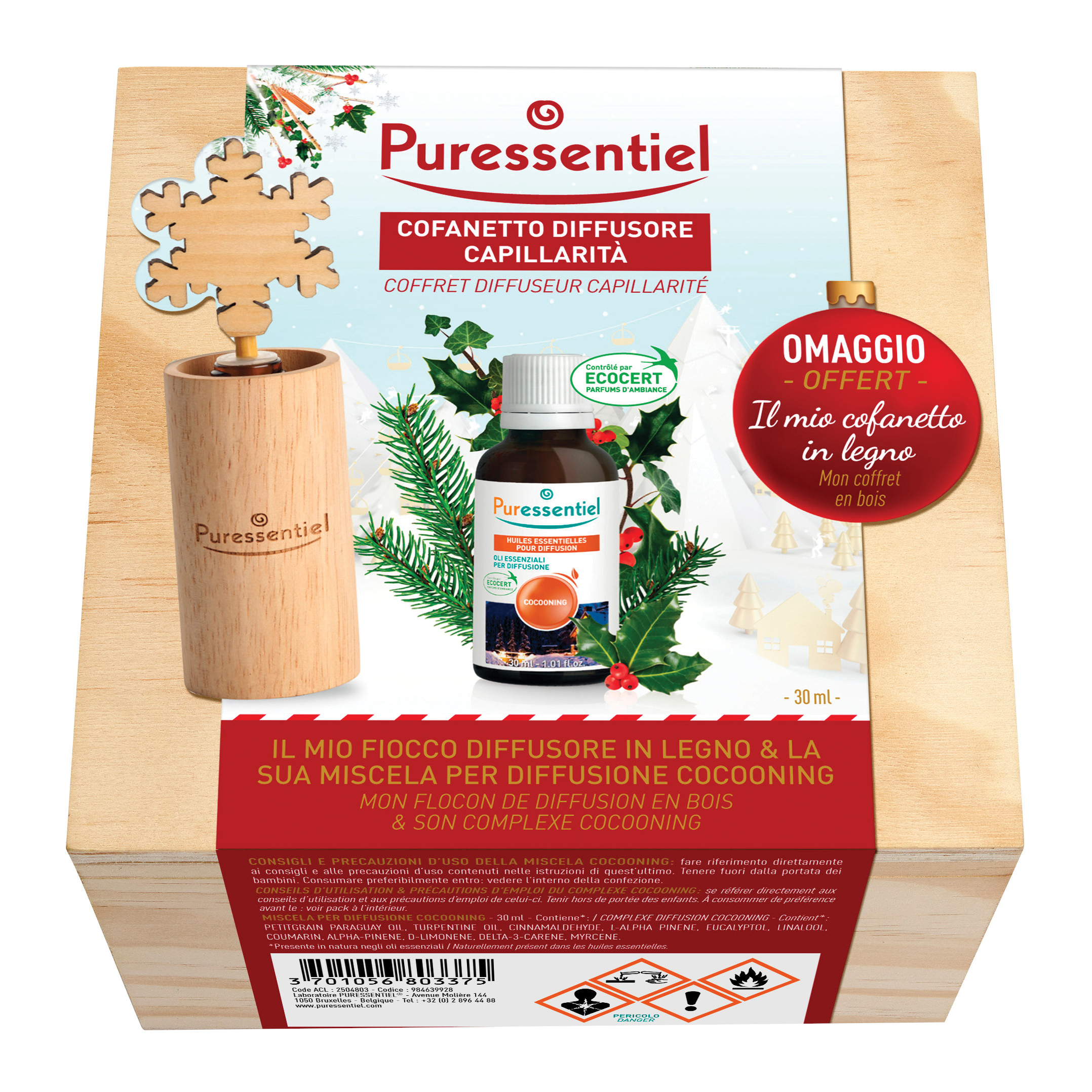Puressentiel cofanetto diffusore capillarita' cocooning + miscela cocooning 30 ml