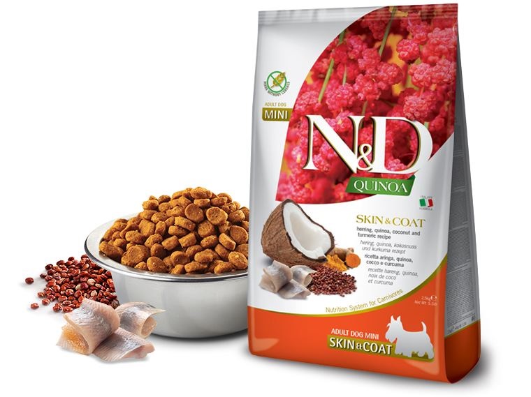 Farmina Cane N&amp;D Quinoa Skin&amp;Coat Adulto Mini Aringa, Quinoa, Cocco &amp; Curcuma 800 Gr