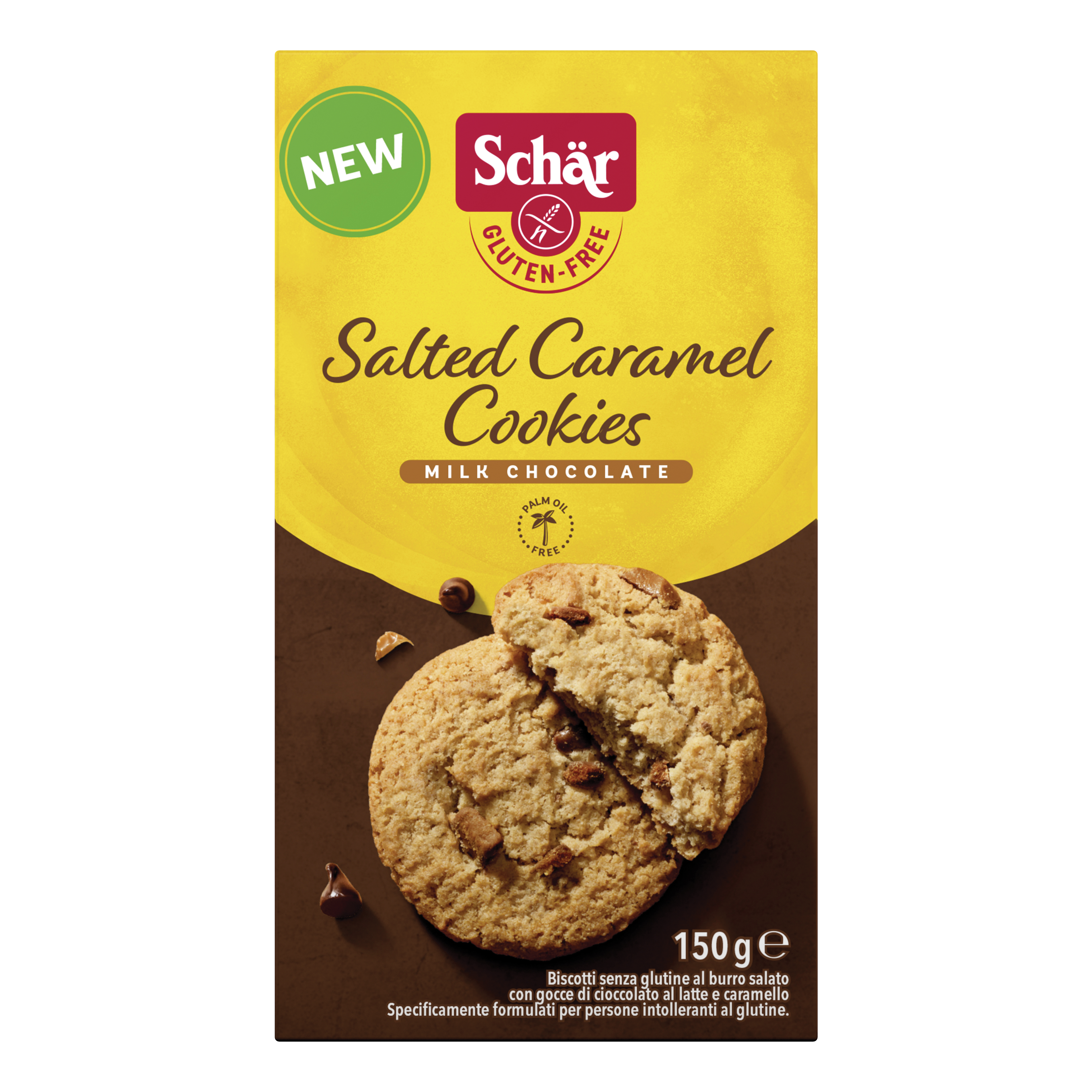 Schar salted caramel cookies con gocce di cioccolato al latte e caramello 150 g