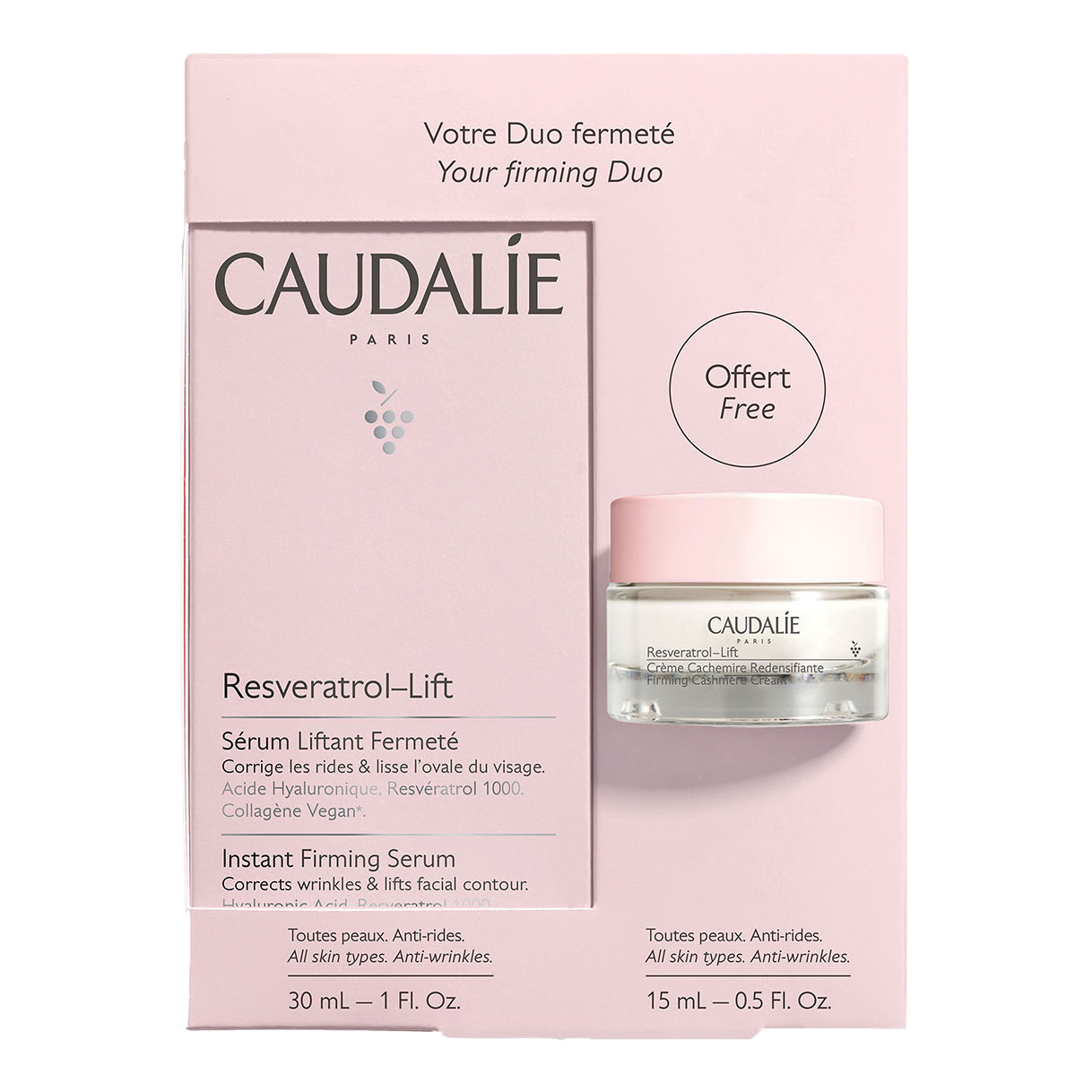 Caudalie Resveratrol Lift Cofanetto Anti rughe - Siero liftante 30 mL + Crema Cashmere ridensificante 15 mL-image