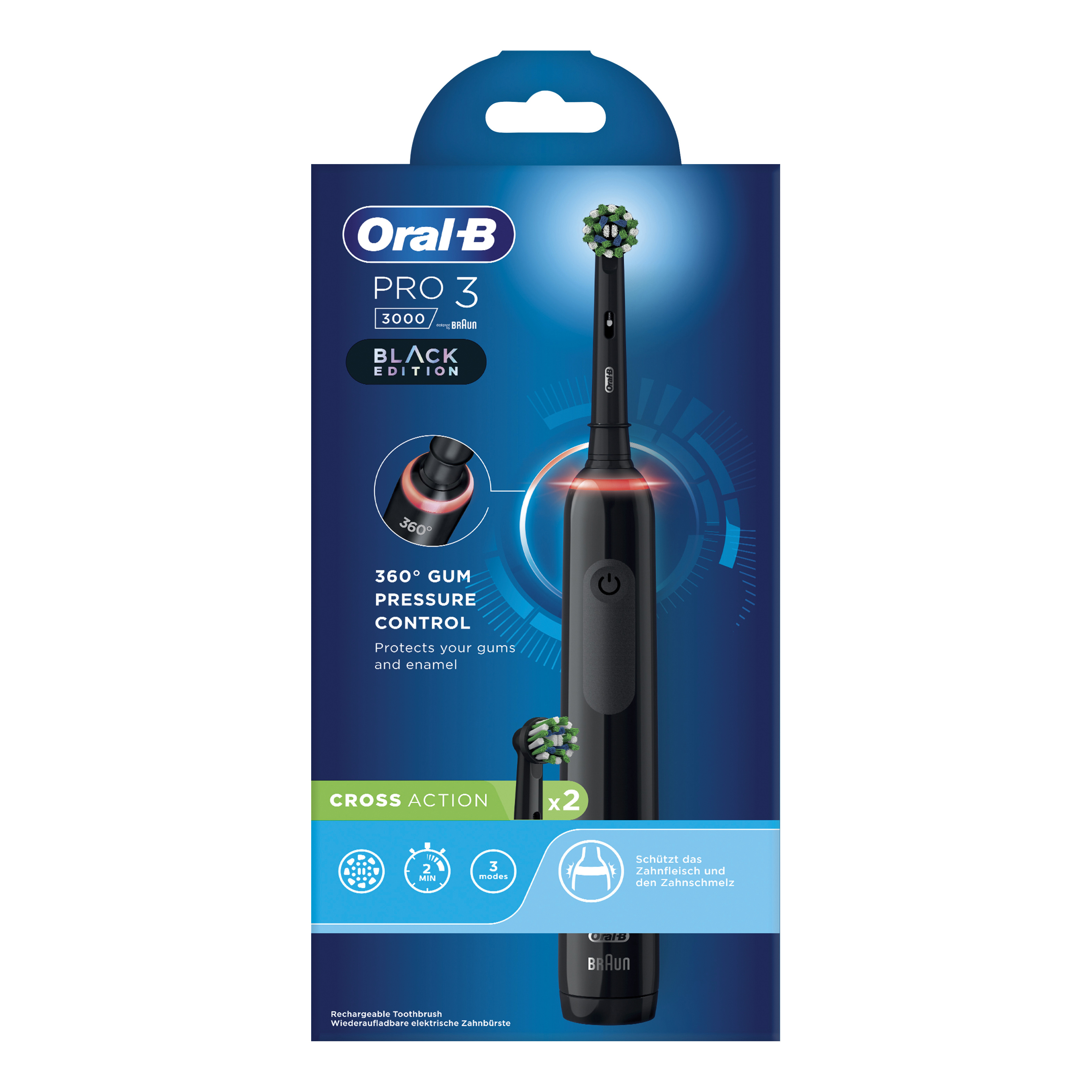Oral-B Spazzolino Elettrico Ricaricabile Nero Pro3 3000 + 2 Testine
