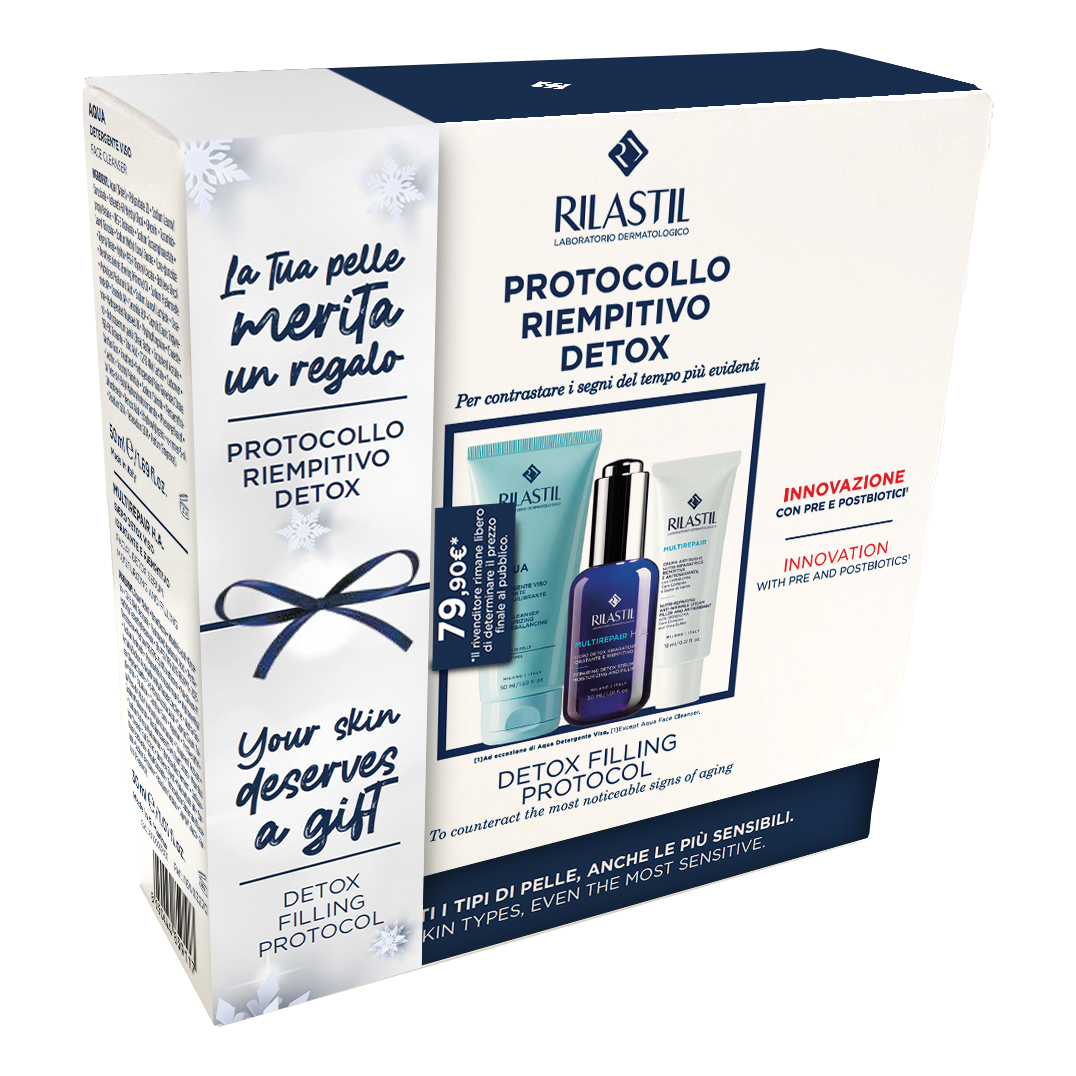 Rilastil multirepair cofanetto natale 1 acqua detergente viso 50 ml + 1 multirepair ha siero 30 ml + 1 multirepair crema nutri riparatrice