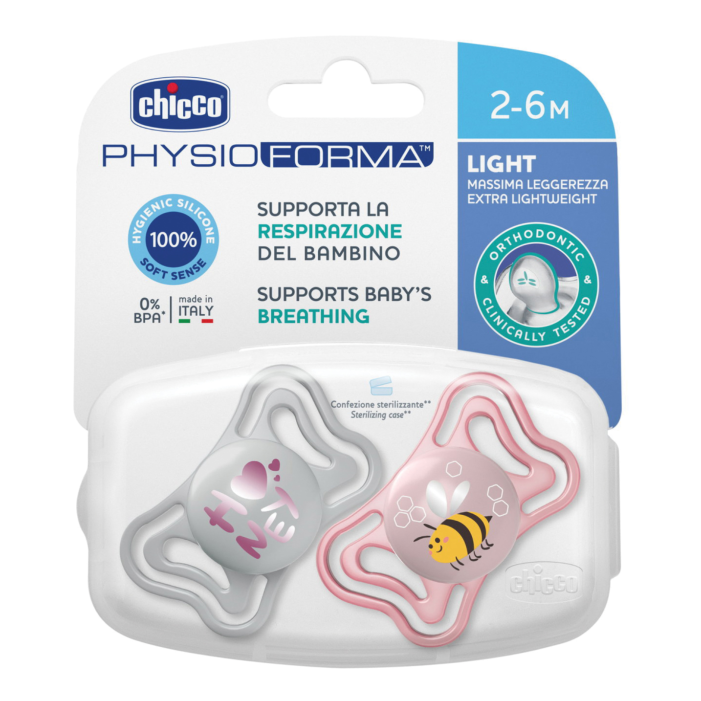 Chicco Succhietto Light Rosa Silicone 2-6M 2 Pezzi