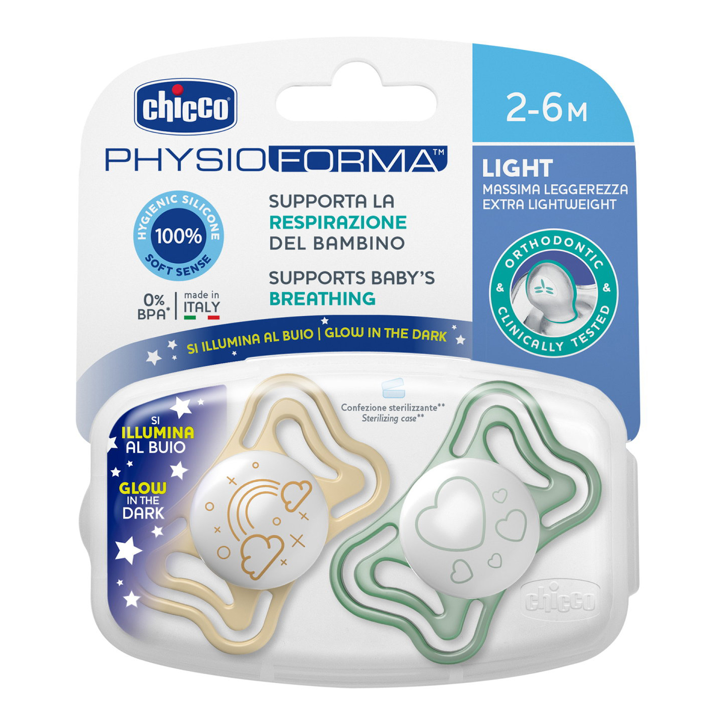 Chicco Succhietto PhysioForma Light Lumi 2-6m 2 Pezzi