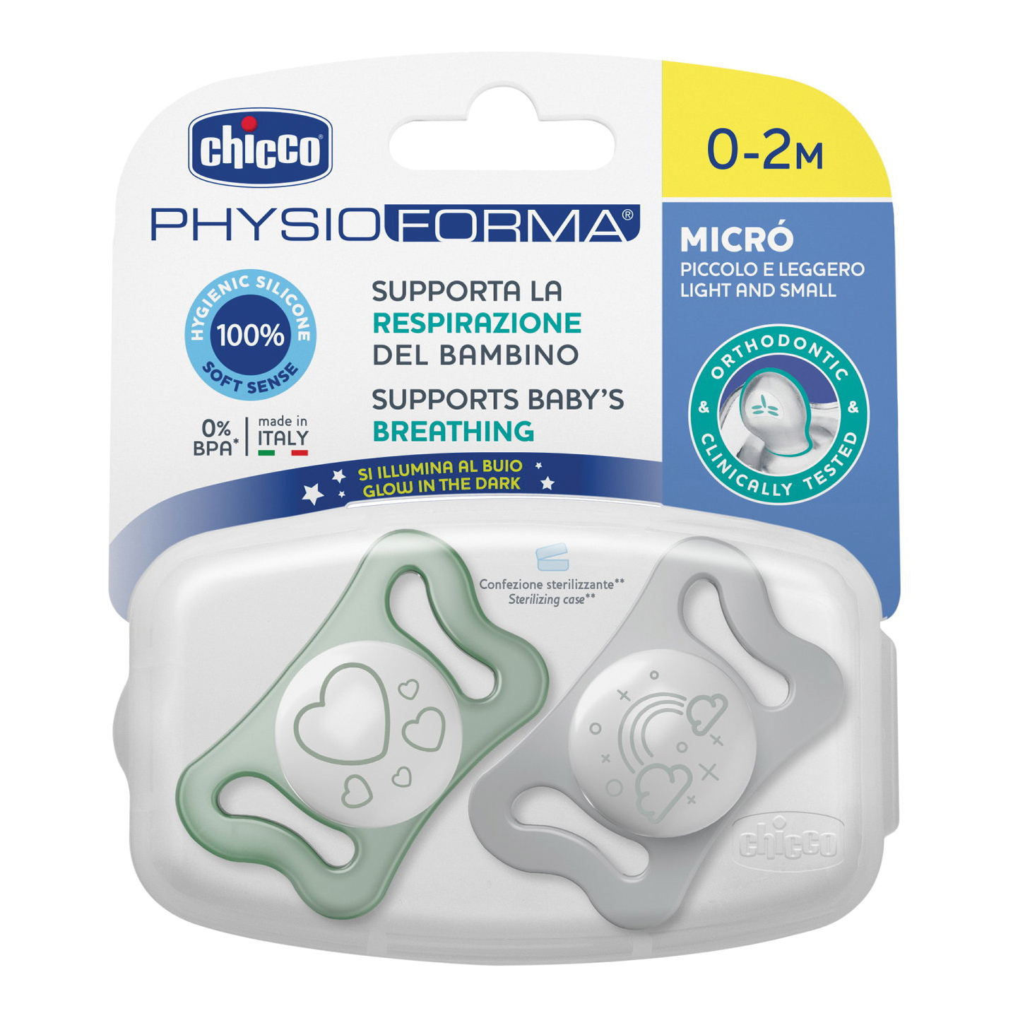 Chicco succhietto micro lumi silicone 0-2m 2 pezzi
