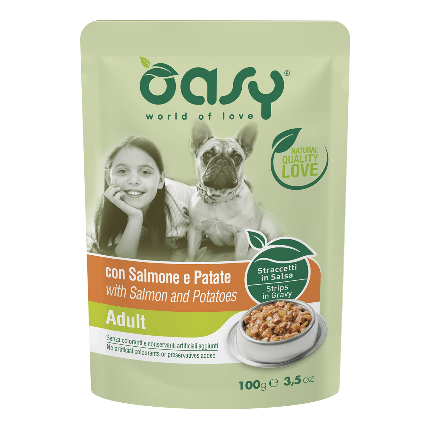 Oasy Cane Straccetti In Salsa Adulto Salmone & Patate 100 Gr