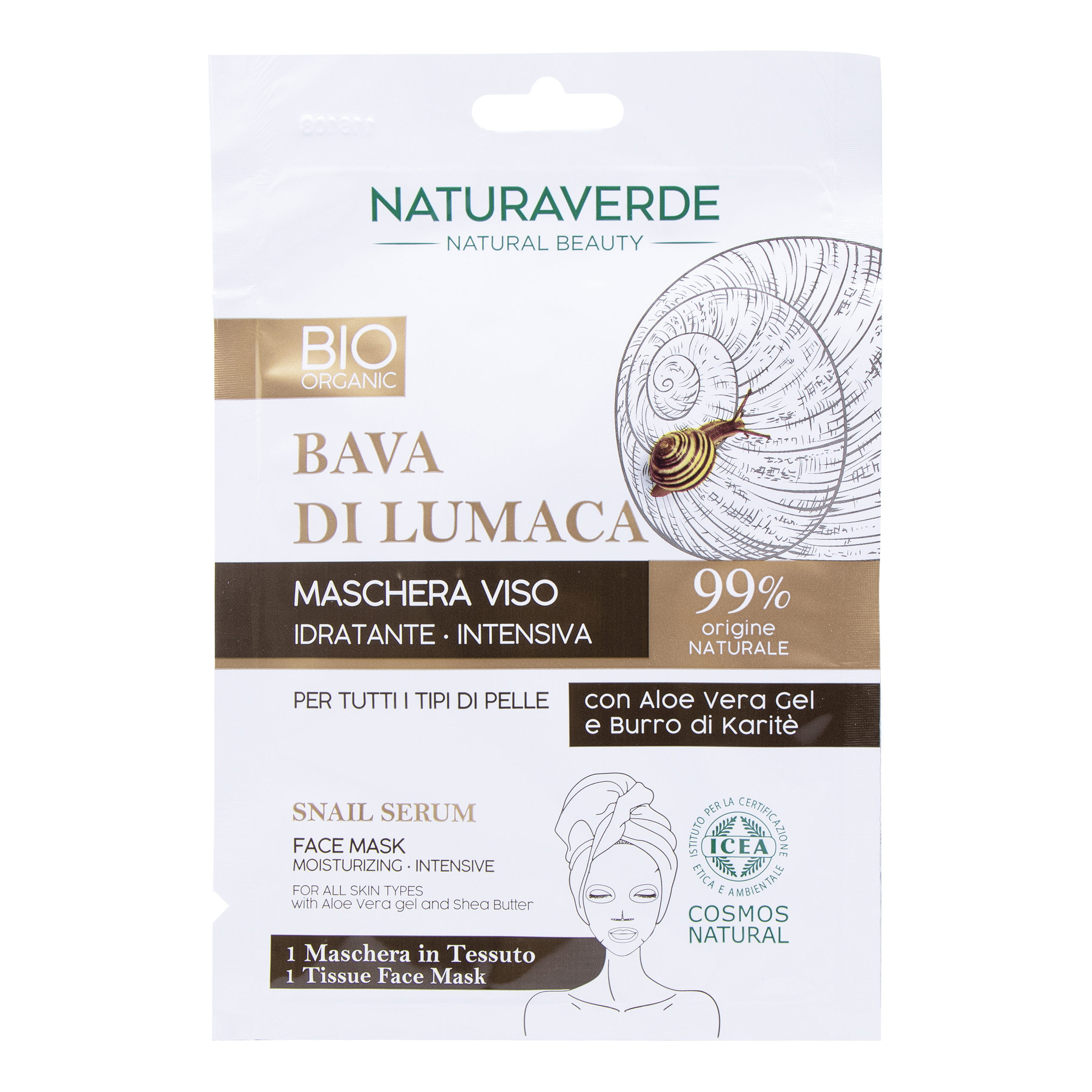 Natura verde bio bava di lumaca maschera in tessuto