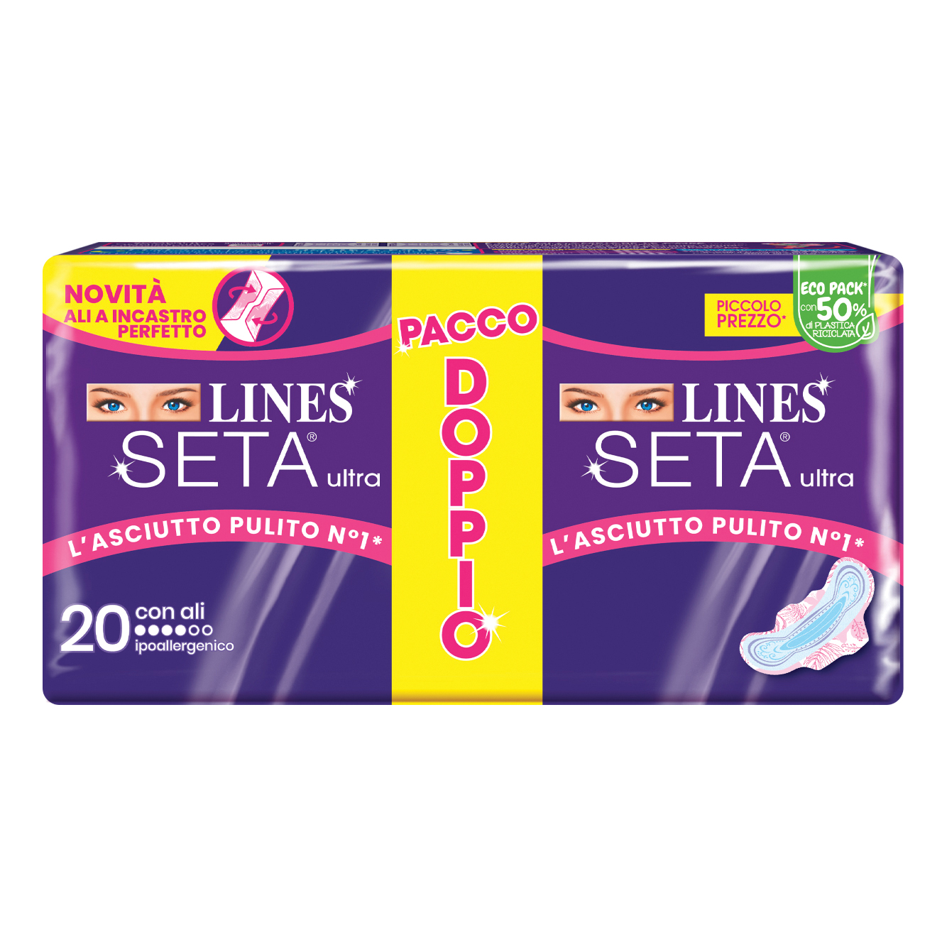 Lines Seta Ultra Con Ali Assorbenti 20 Pezzi Pacco Doppio