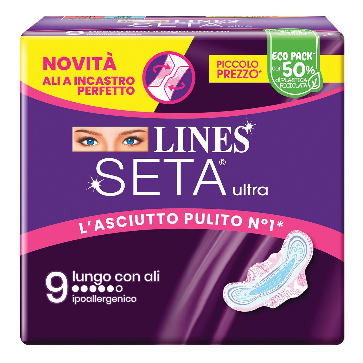 Lines Seta Ultra Assorbenti Lungo Ali 9 Pezzi