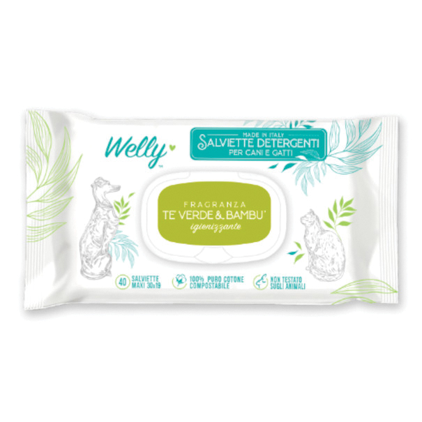 Welly salviette detergenti igienizzanti te' verde &amp; bambu' 40 pezzi