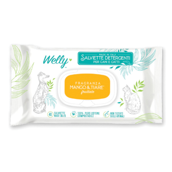 Welly salviette detergenti fruttate mango &amp; tiare' 40 pezzi