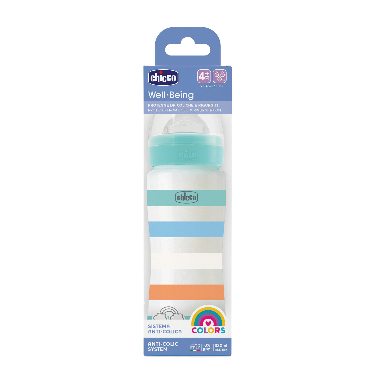 Chicco biberon wb pp azzurro da 330 ml vel silicone