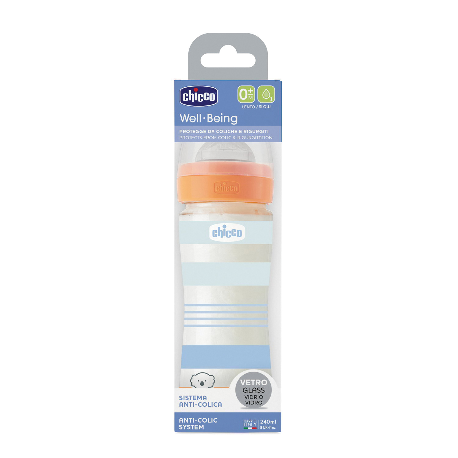 Chicco biberon wb vetro azzurro da 240 ml le silicone