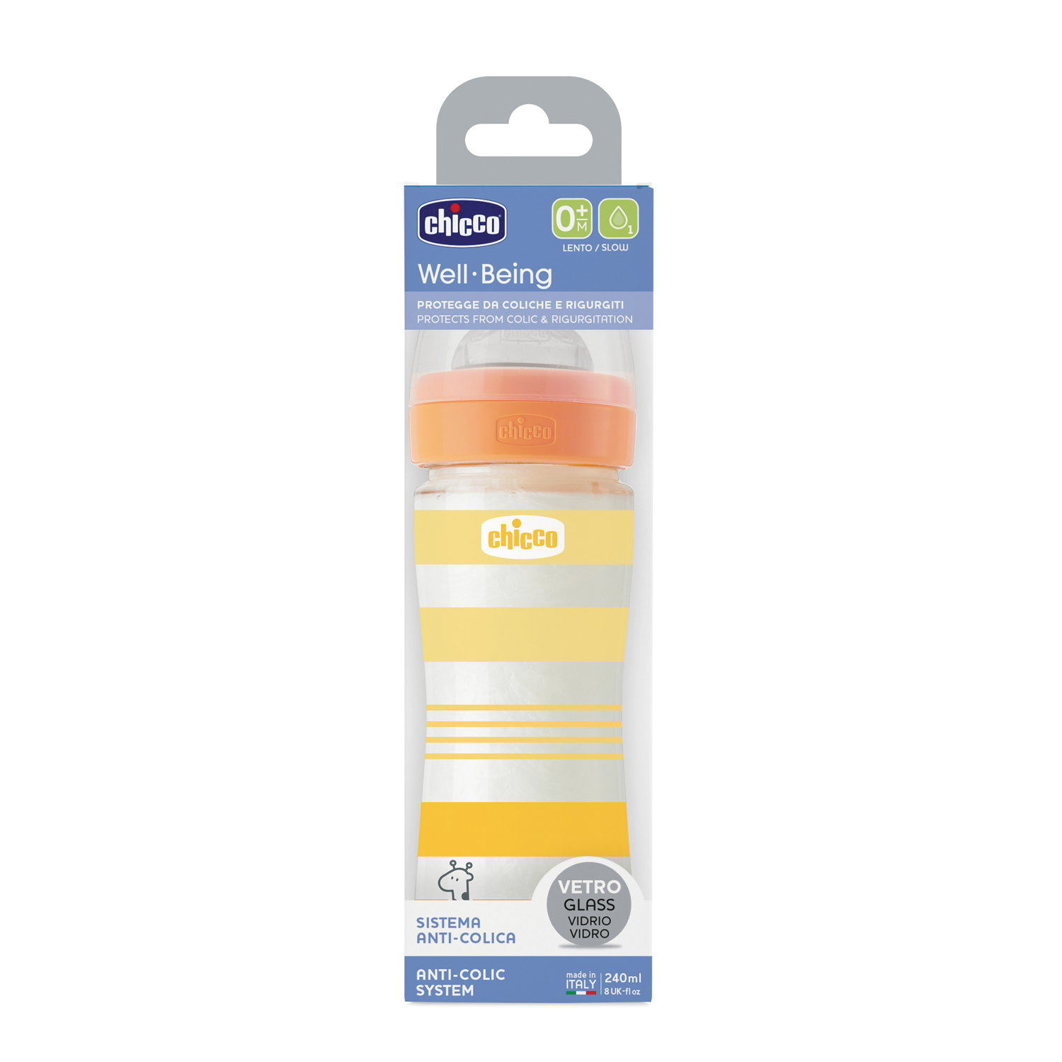 Chicco biberon wb vetro arancione da 240 ml le silicone