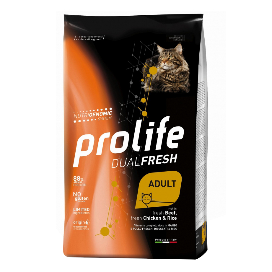 Prolife Gatto Dual Fresh Adulto Manzo, Pollo &amp; Riso 1,5 Kg